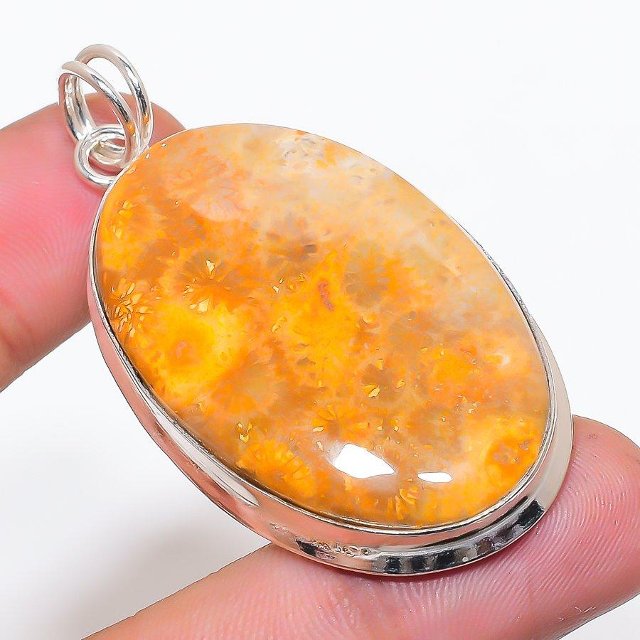Natural Fossil Coral Gemstone 925 Sterling Silver Jewelry Pendant 2.36  AP-14148