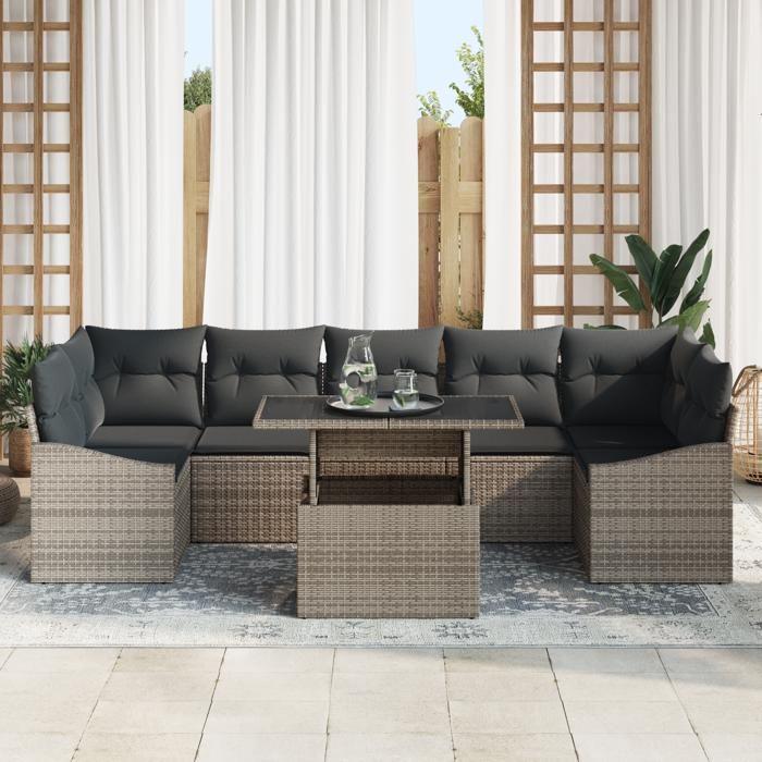 VidaXL Ensemble de canapés jardin 8 pièces avec coussins gris en poly rattan 3357692