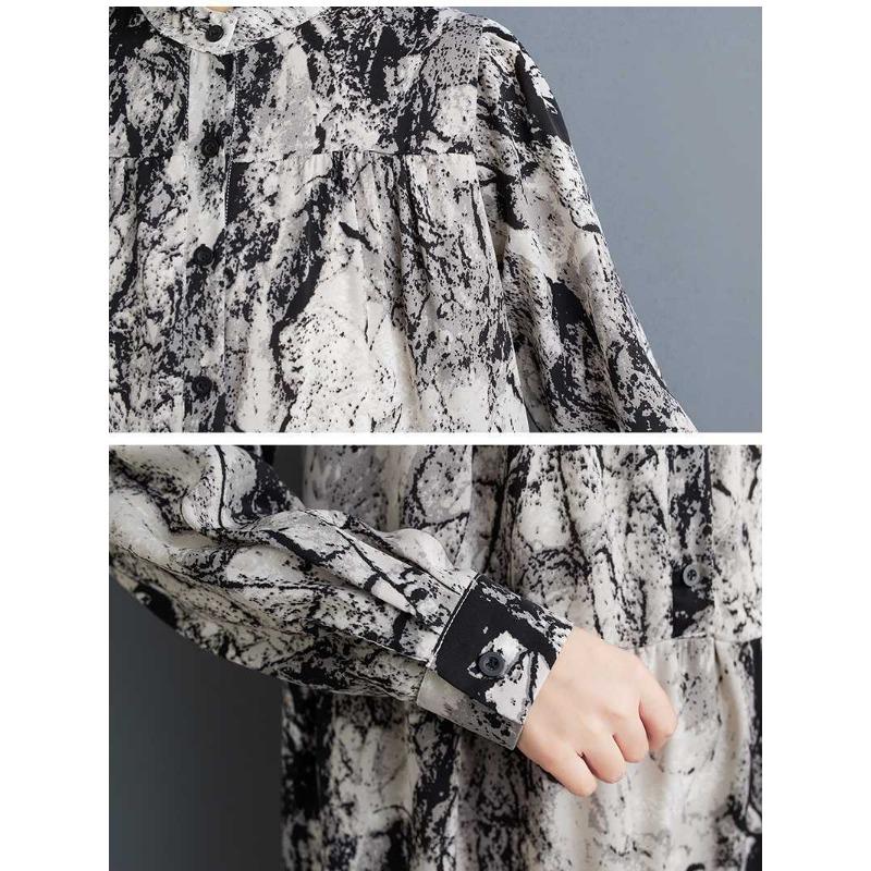 2025 Round Neck Long Sleeve Loose Skirt Women's Big Size Middle Aged Mom Dress