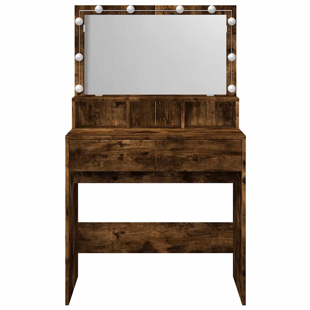 Makeup Vanity with LED Lighting Smoked Oak Finish 80 X 41 X 134.5 Cm