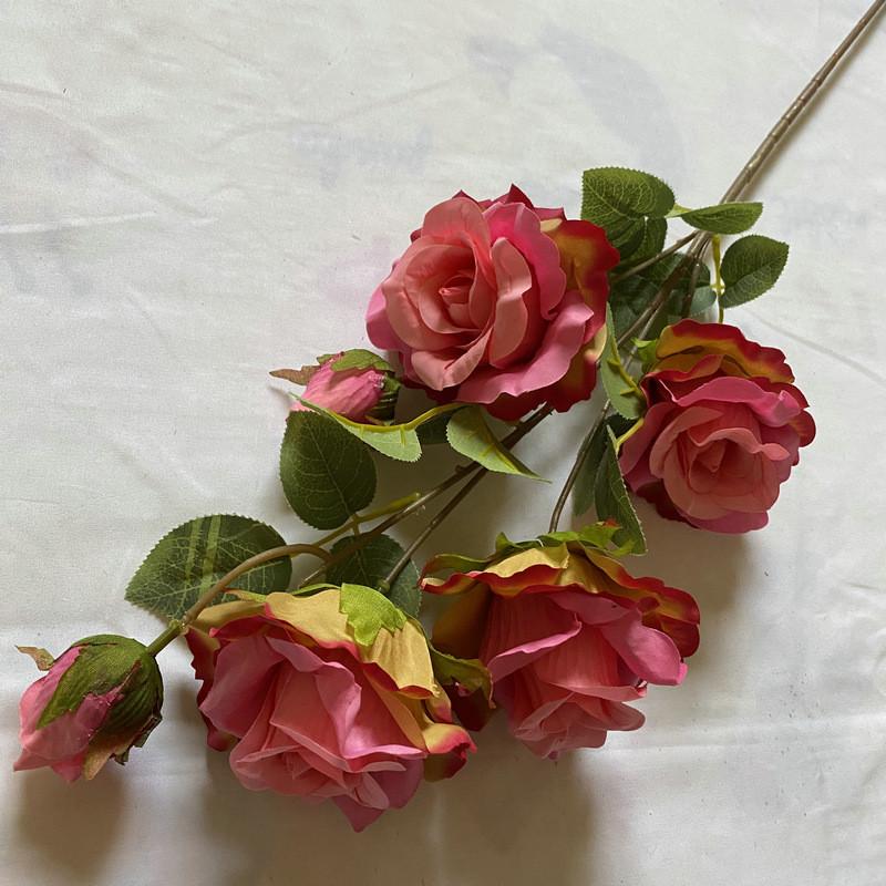 Realistic Faux Rose Flower Six Stem Silk Plant Home Office Decor Gift Idea