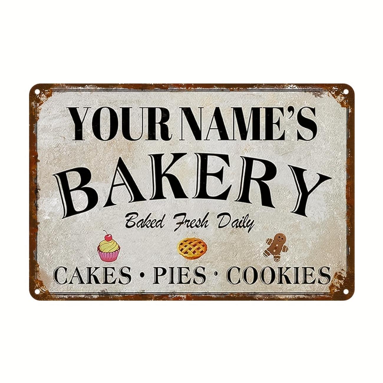 1pc Retro Bakery Tin Sign Custom Name Kitchen Wall Decor Heavy Duty Metal Poster чёрный