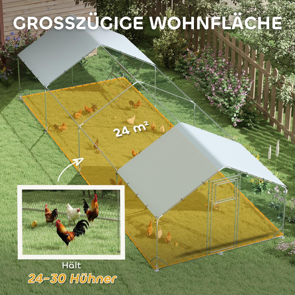 Chicken Coop Free Range Run For Chickens With UV Resistant Tarp Steel Mesh Feeder For 24 30 Chickens