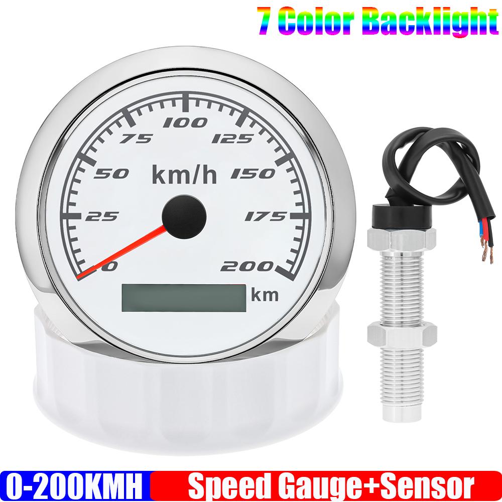 85mm Analog Pulse Speedometer Gauge with Holzer Sensor 7 Color Light Speed Meter Pulse Signal for Car Boat Marine 12V 24V