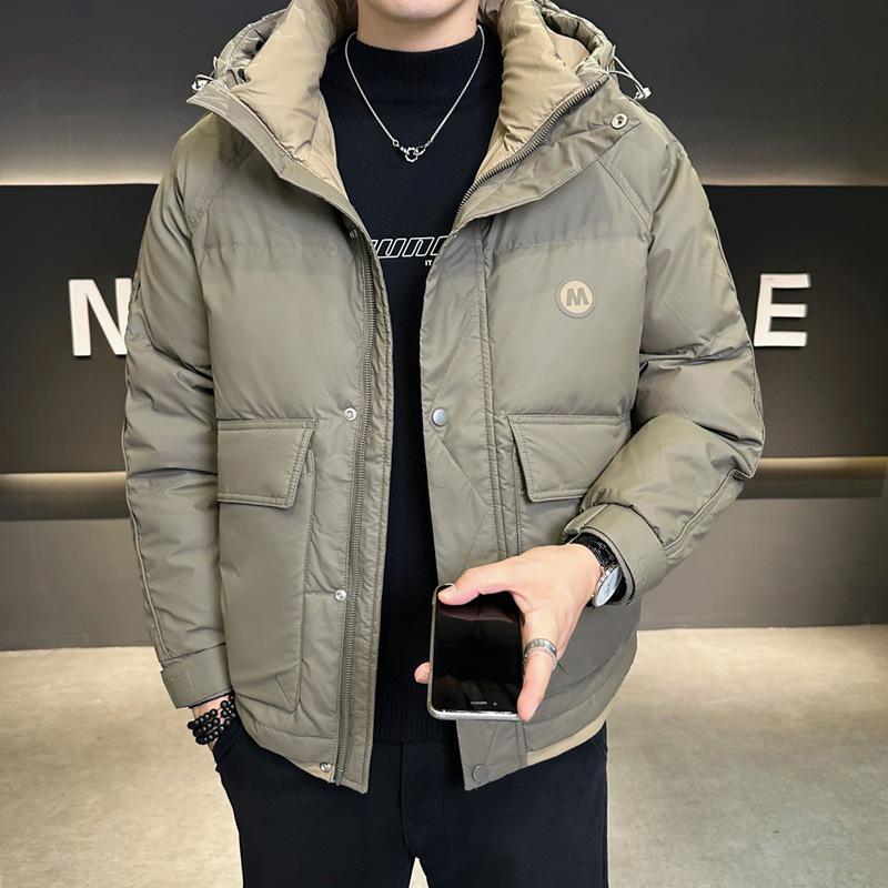 Men s Trendy 2025 Winter White Duck Down Hooded Jacket with Letter Print L зелёный