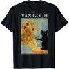 Van Gogh Black Cat With Sunflowers Funny Cat T-Shirt for Men Women