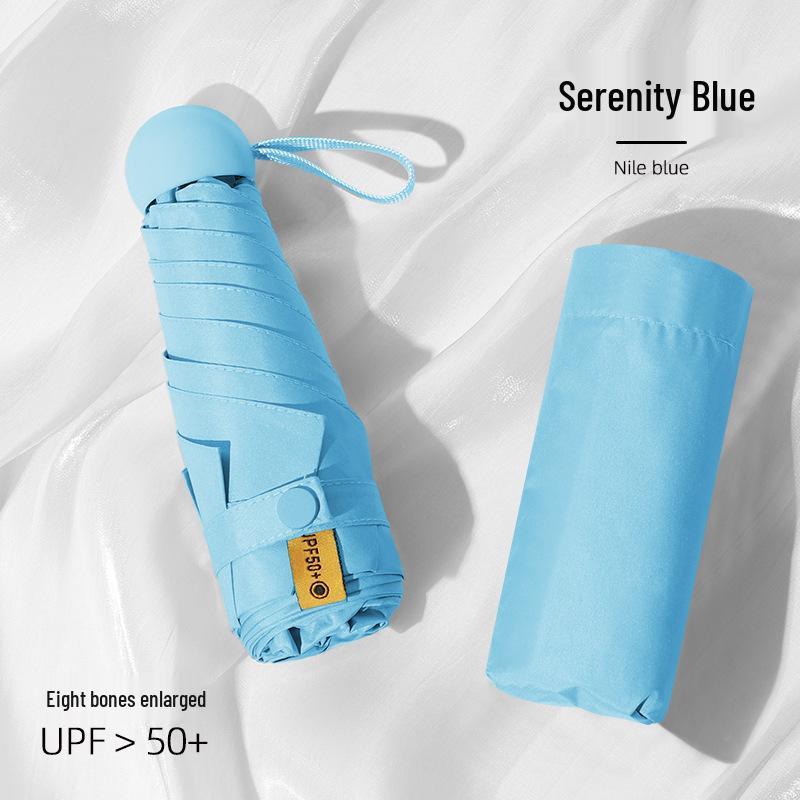 Compact Dual-Use Sun and Rain Umbrella with Black Glue Sunshade - Stylish Ladies' 5-Fold Capsule Design