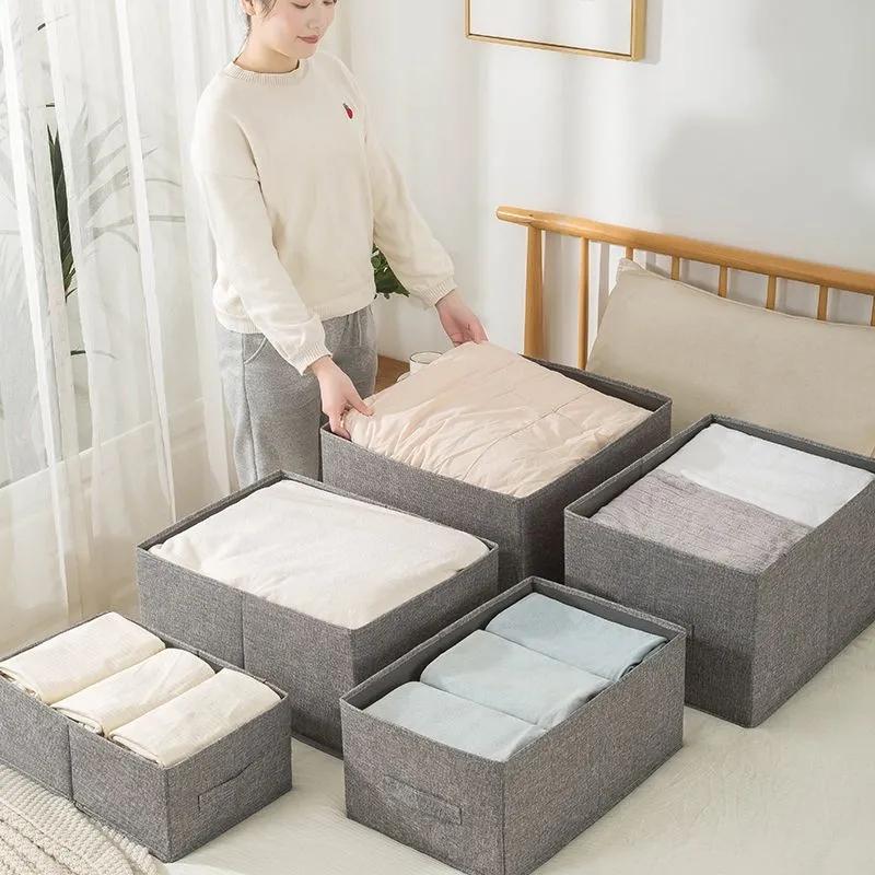 Neue einfarbige Baumwollleinen Kleidung Hosen Aufbewahrungsbox Kleiderschrank Klassifizierungs-Aufbewahrungsartefakt Hochwertige Heimaufbewahrungsbox