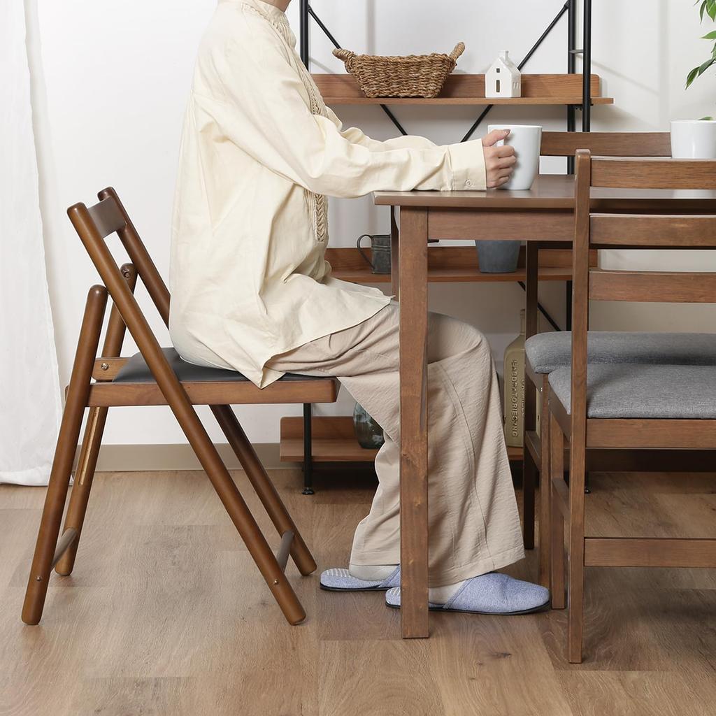 Fuji Boeki Folding Chair Chair Width 43 X Depth 53 X Height 70cm Medium Brown Finished Product with Cushion Natural Wood Lightweight Easy To Carry