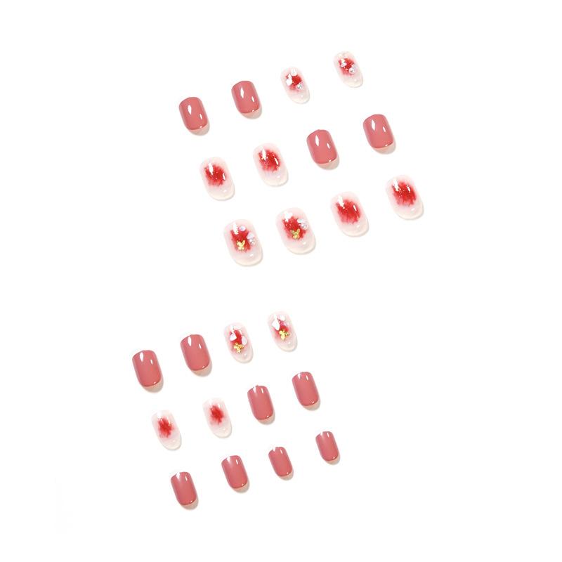 Wearing Nail Rose Pink Butterfly Temperament Short Nail Art Whitening False Nail Nail Art Patch Removable Nail Film