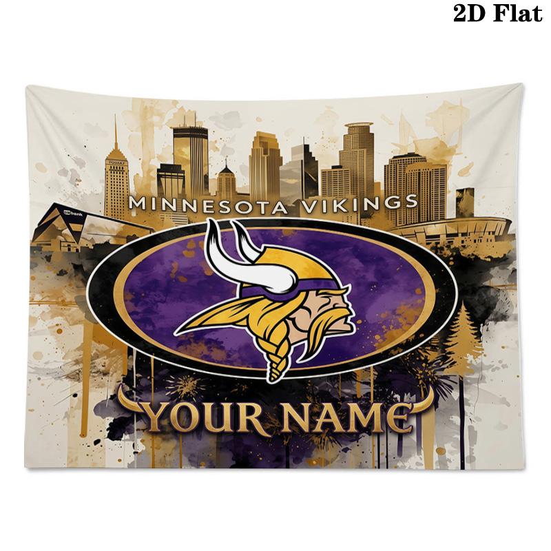 Custom Name Minnesota Vikings Printed Tapestry – Wall Hanging for Bedrooms, Dorms, and Home Decor