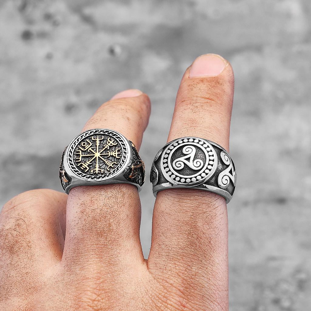 Viking Totem Celtic Knot Stainless Steel Mens Rings Punk Vintage for Male Boyfriend Biker Jewelry Creativity Gift