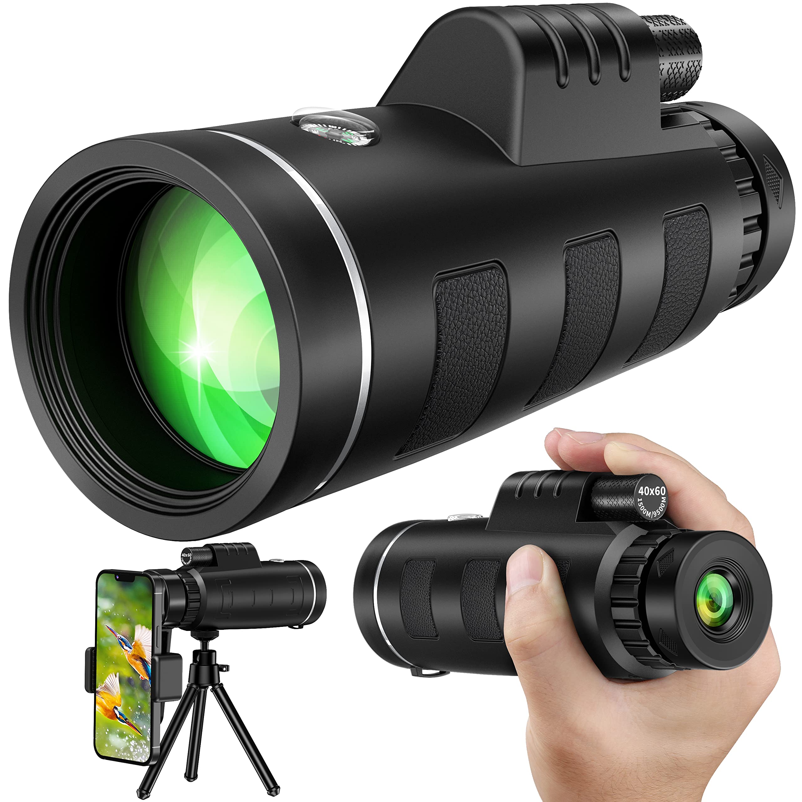 

Monocular Telescope [40x60 High Magnification] with High-Grade Prism, Bak4 Lens, Wide-Angle, Smartphone Telephoto Lens, High Transmittance, Compact,