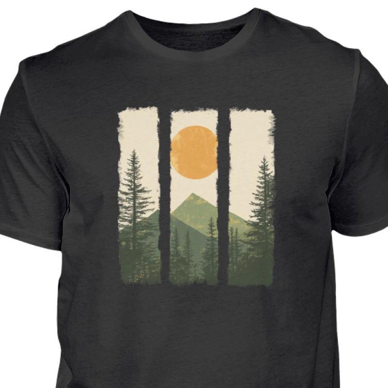 Wald Sonnenuntergang T-Shirt, Natur Design, Vintage Berge Shirt, Wander Geschenk,Outdoor Hiking Tee, Abenteuer Shirt,Naturliebhaber Geschenk S