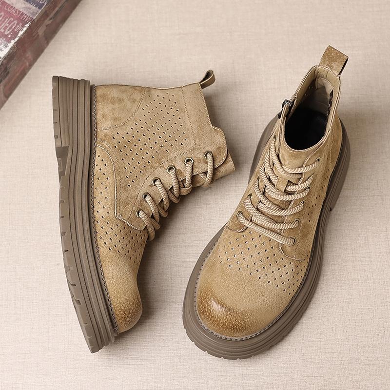 

2025 thick-soled zipper Martin boots hole boots pigskin breathable lace-up versatile wide-headed comfortable mid-top men s shoes 44