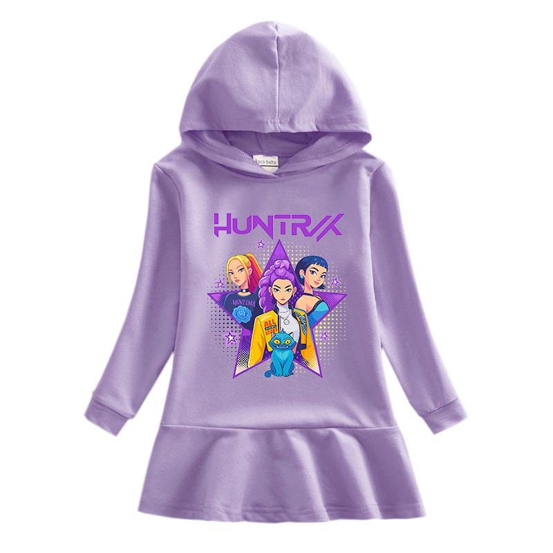 Long Sleeves Girls Kpop Rumi Zoey Mira Hunters Printed Hooded Dress