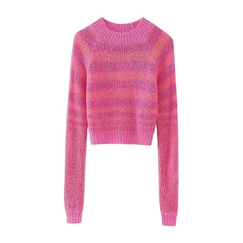 

Fashion Style 2023 Autumn New Women s Clothing Slim Looking Easiest for Match Striped Short Style Knitwear 1957102 620 Pink S