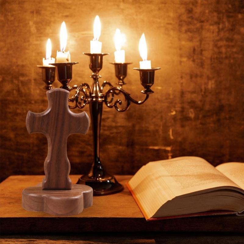 Natürliches Walnussholz Religiöses Stehkreuz Ornament mit abnehmbarem magnetischem Ständer Kirche Zuhause Ostern Glaube Handwerk