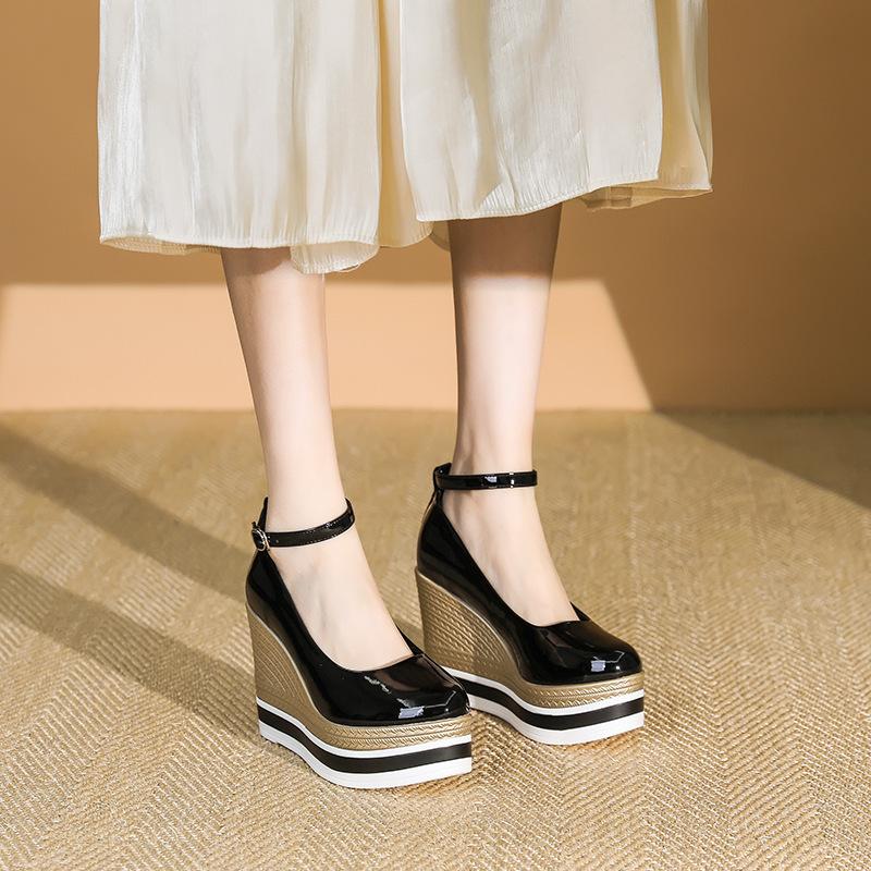 Dámské boty na klínu s kulatou špičkou, vysoký podpatek, platforma, univerzální lodičky, silná podrážka, dámské ležérní společenské boty, elegantní, De Mujer