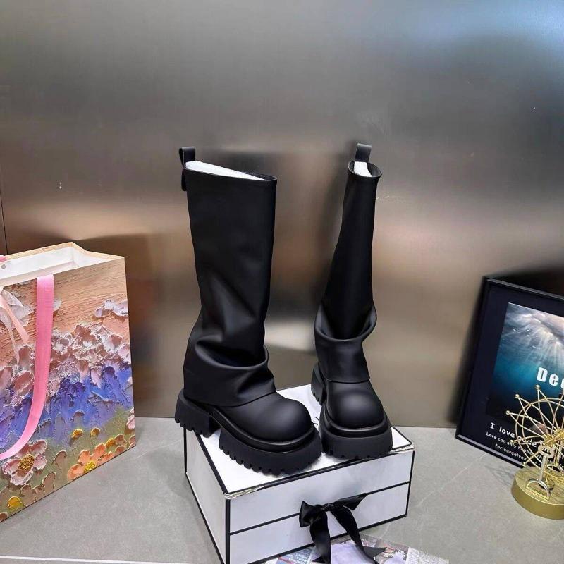 Fashion Autumn New Short Boots for Women Fashion Round Head Sleeve Fold Thick Heel Non-slip Comfortable Single Boots