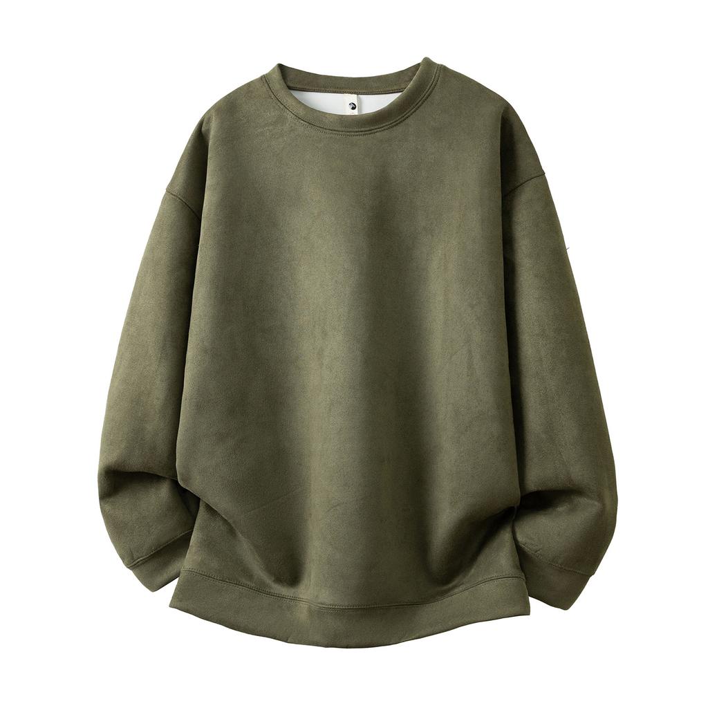 Herbst Herren Einfarbig Wildleder Rundhals Pullover Jacke Herren Lässiger Lockerer Pullover