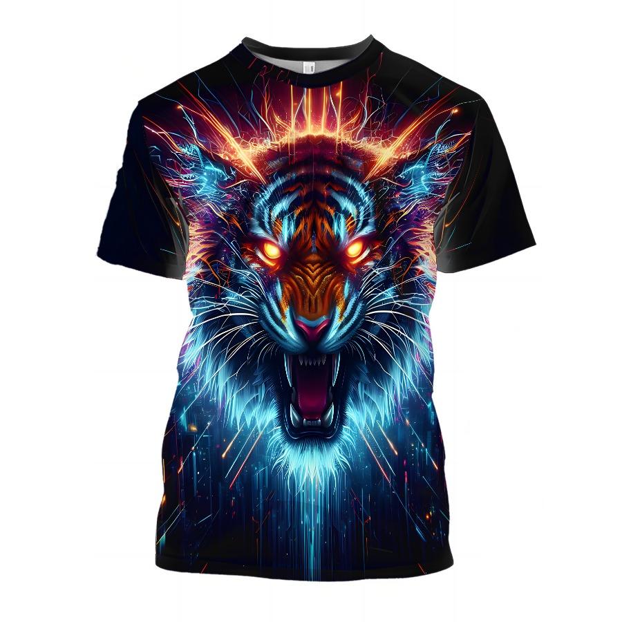 Tiger Pattern Tees Summer T Shirts Men Streetwear God Black 3D Print T Shirt Fashion O Neck Short Sleeve Tops