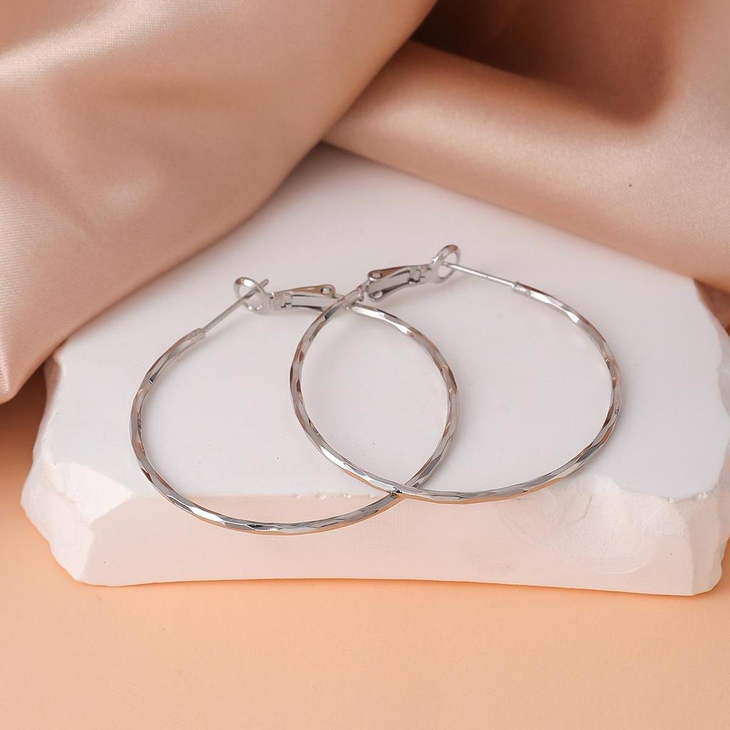 S925 Silver Needle Large Hoop Earrings for Women - Light Luxury Ear Studs, Niche Design, Exaggerated Square & Round Face Plain Hoops