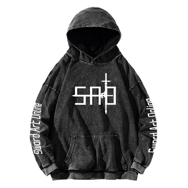 Sword Art Online Hoodie Anime Printed Sweatshirt Women Men Clothing Long Sleeve Streetwear Washed Cotton Loose Hooded Pullover