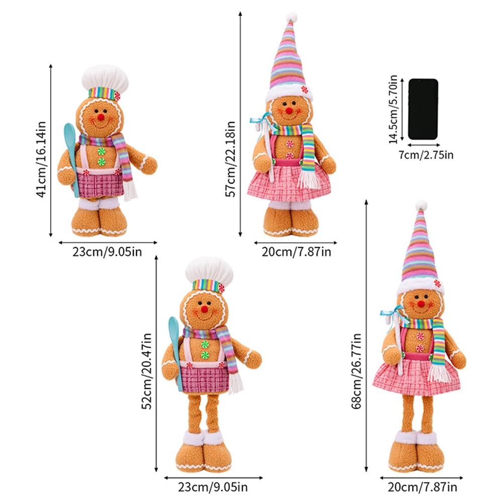 Christmas Biscuit Man Doll with Telescopic Legs Fabric Construction Ornament for Tree Shelf Office and Hotel Decoration