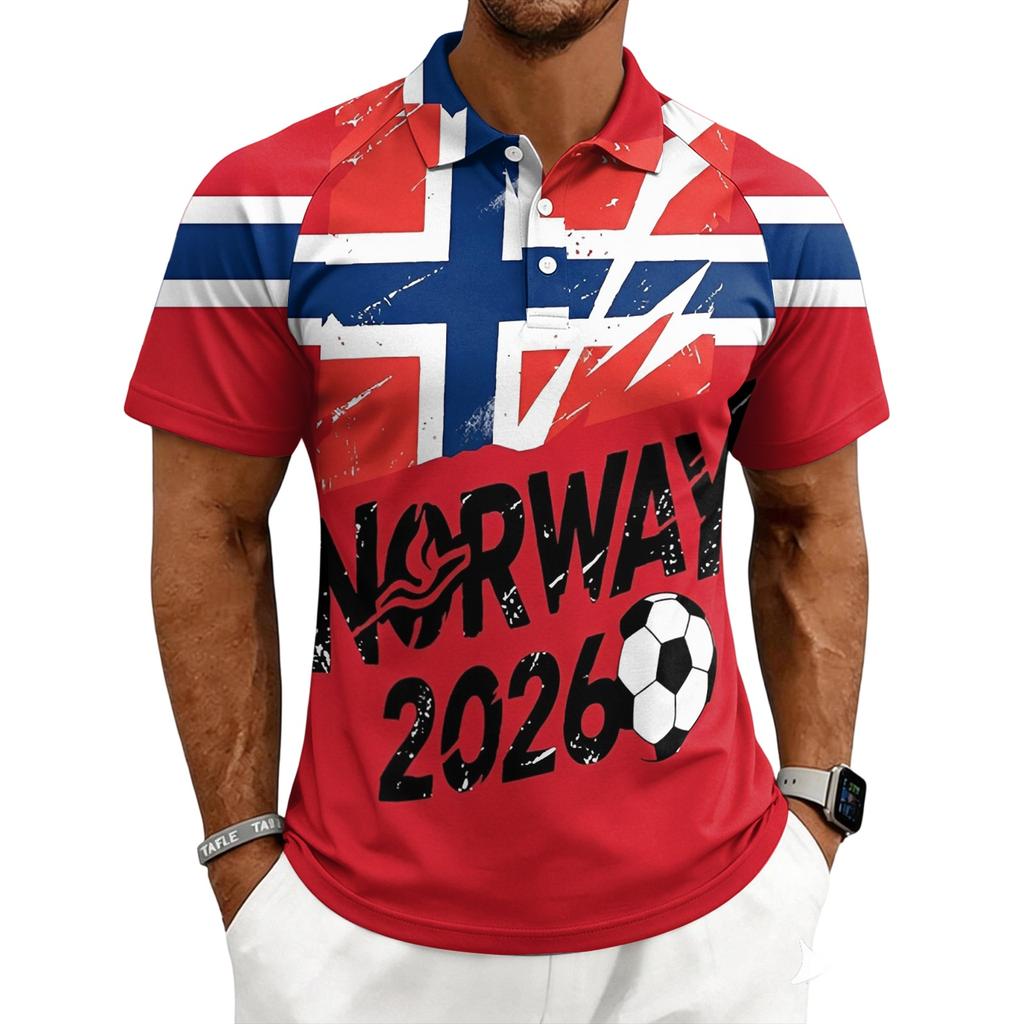 Men's World Tournament Series Casual Printed Polo Shirt Button Short Sleeve Top with Graphic Design for Sports and Leisure