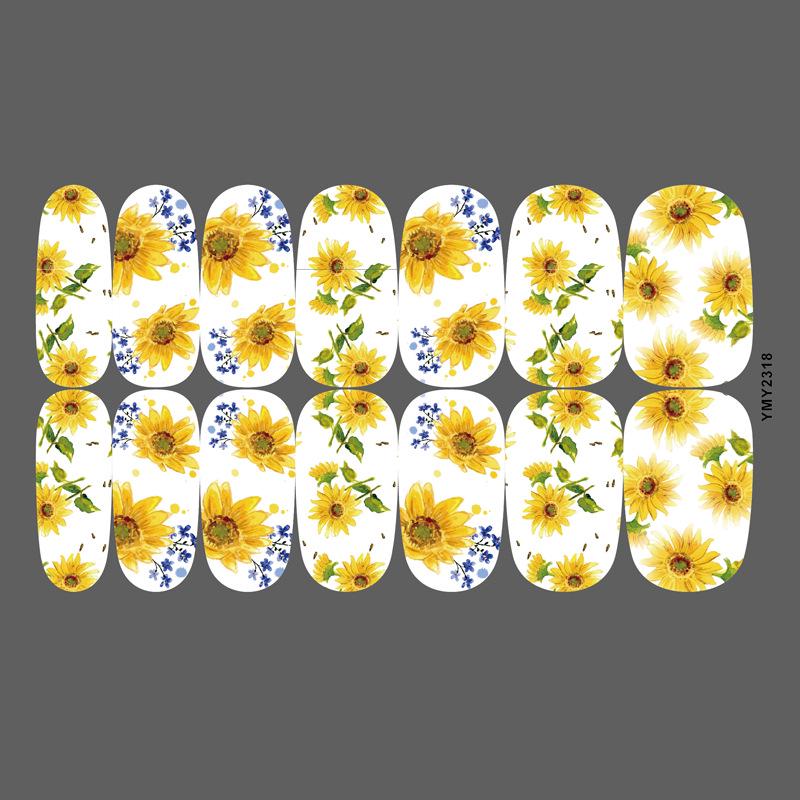 Sunflower Waterproof Nail Art Stickers - Full Cover, Trendy European & American Style (YMY2318-2329)