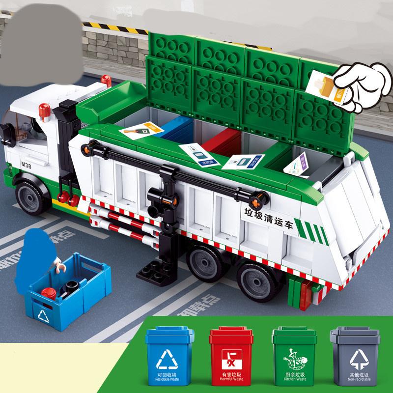 0780 Garbage Truck Classification Sanitation Truck Small Particles Assembled Building Blocks Toy Gifts