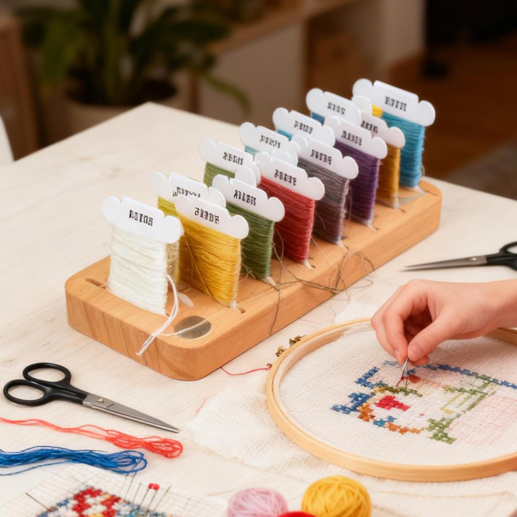Embroidery Floss Storage 15-Slot Wooden Spool Storage Magnetic Floss Bobbin Holder For Hobbyists Quilters Artists Home Craft