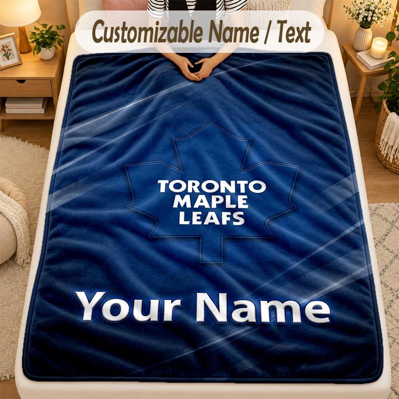 Flannel BlanketToronto Maple Leafs Custom Name Text Personalized Soft Warm Throw Blanket Home Decor Gift