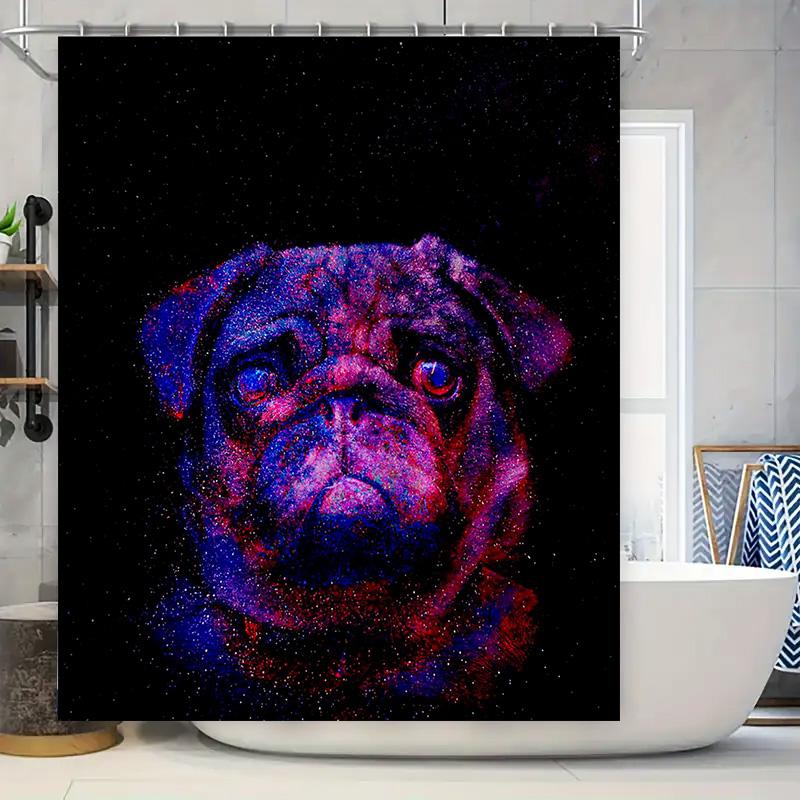 

Vibrant Galaxy Pug Dog Shower Curtain Waterproof Fabric Home Decor Modern Artistic Pet Print Bathroom Accessories W60H190(CM)-1 Pcs