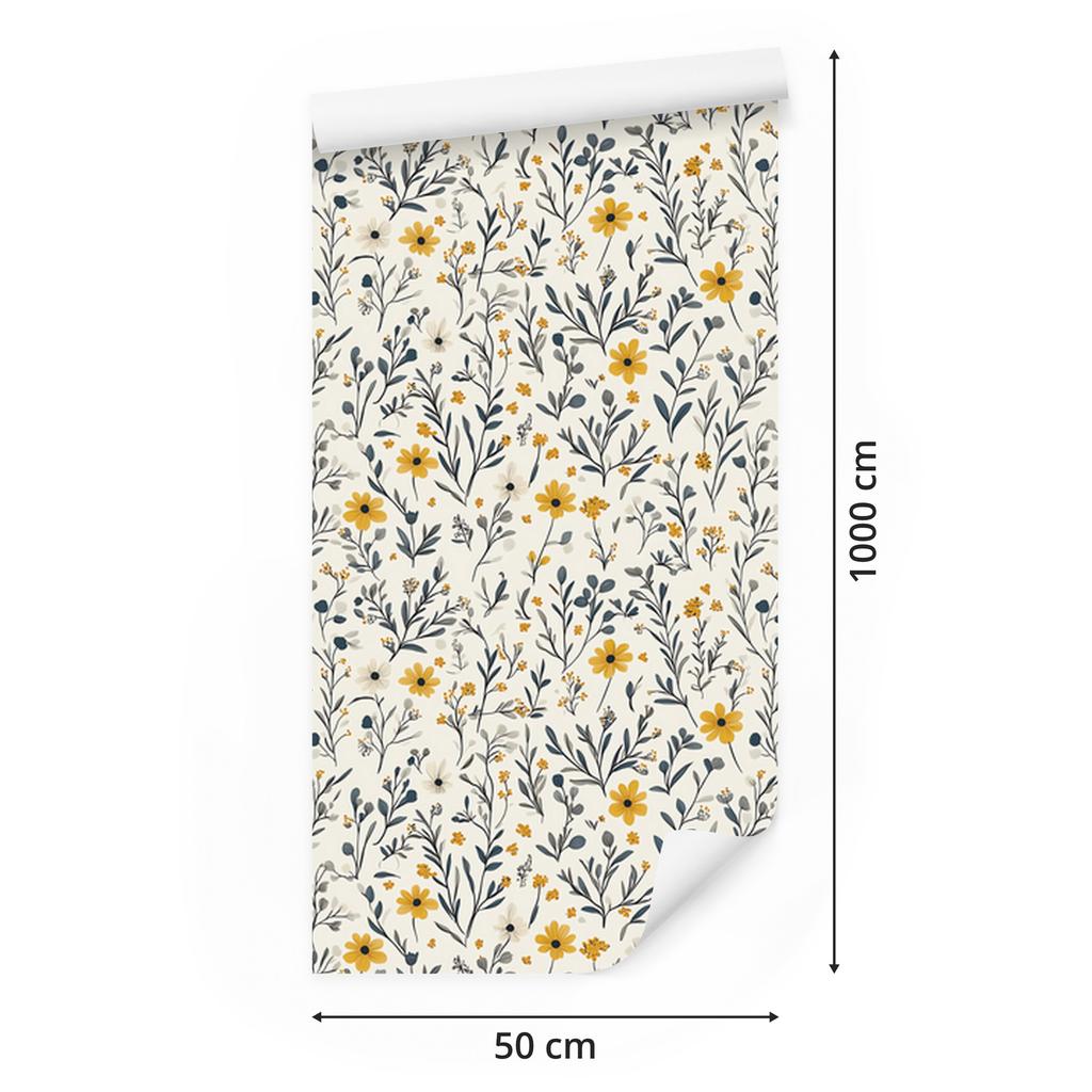 Wild Flowers Wallpaper Light Gray and White for Living Room and Bedroom 50x1000