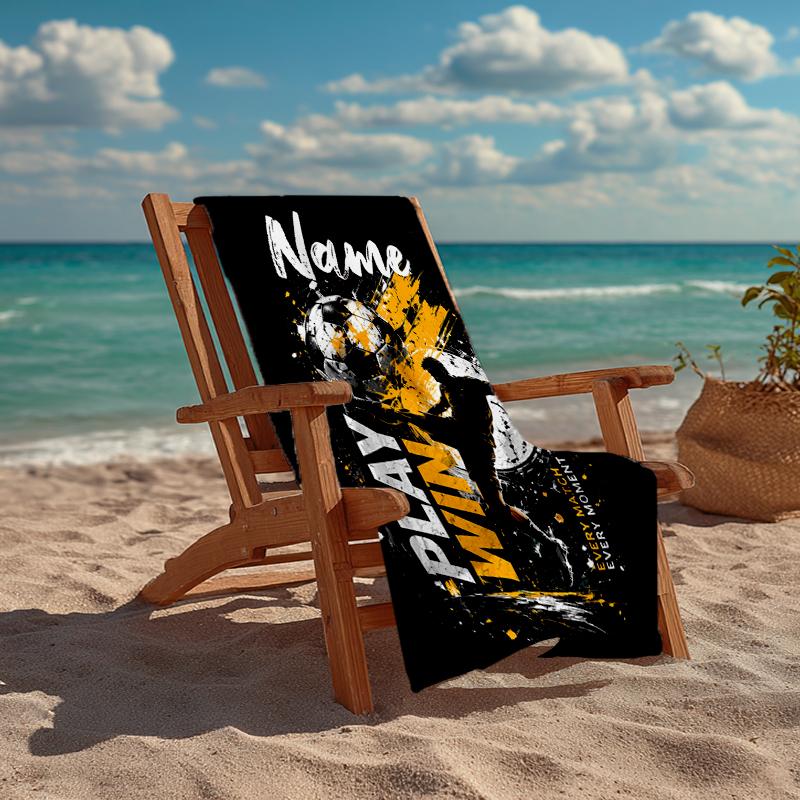 Custom Name Ultra-Soft Beach Towel with Soccer Theme,Ideal for Pool - Camping, Diving - Perfect Travel Essential, Vibrant Beach Towel.