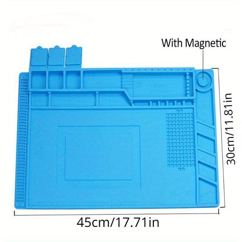 

Термостойкий силиконовый коврик для пайки, коврик для рабочей станции для ремонта электроники с магнитным отсеком - Нескользящий, антистатический коврик для сотового телефона