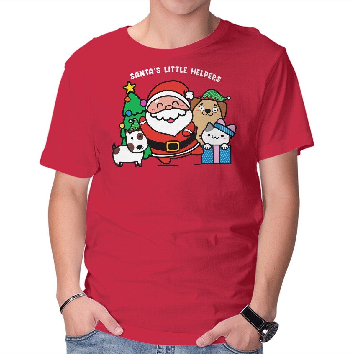 Unisex Crew Neck T-Shirt Santa s Little Helpers Graphic Short Sleeve Casual Tee XS