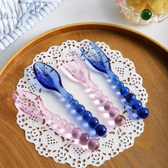 Handmade Vintage Glass Spoon Fork for Coffee Milk Long Handle Stirring Utensil Heat-Resistant Dishwasher Safe Colorful Artistic Tableware Unique