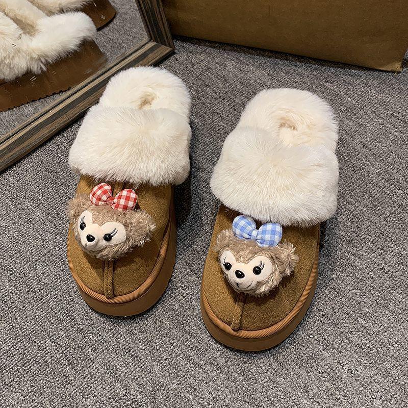 Fashion versatile thick bottom heightening cartoon women's cotton slippers 2025 winter new cute and comfortable bag head slippers women
