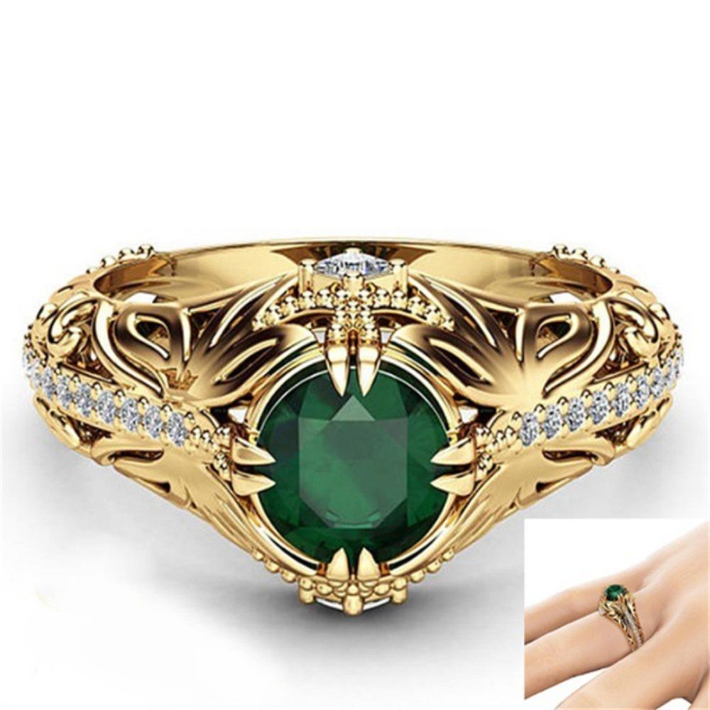 Emerald Plated 14k Gold Ring for Women Luxury Simulated Diamond Engagement Ring