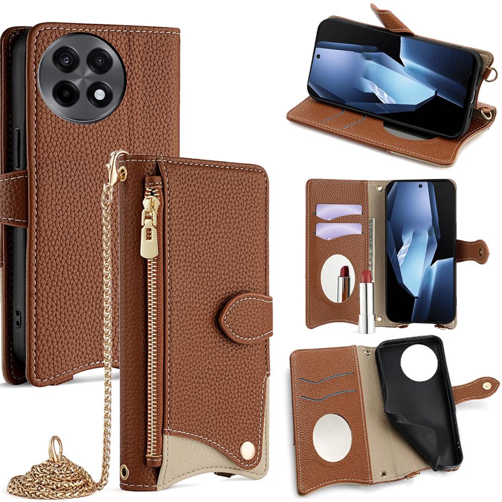 For OnePlus Ace 5 5G/5 Pro 5G Wallet Case Fishtail Design Leather Phone Cover with Mirror/Stand/Strap