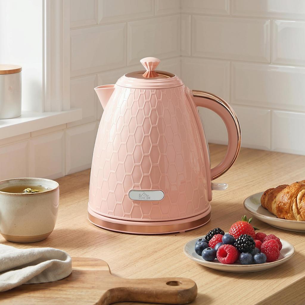 Electric Kettle, 1.7L, Quick Boil Function, 2.2kW, Cordless with Removable Anti-Scale Filter, Light Pink