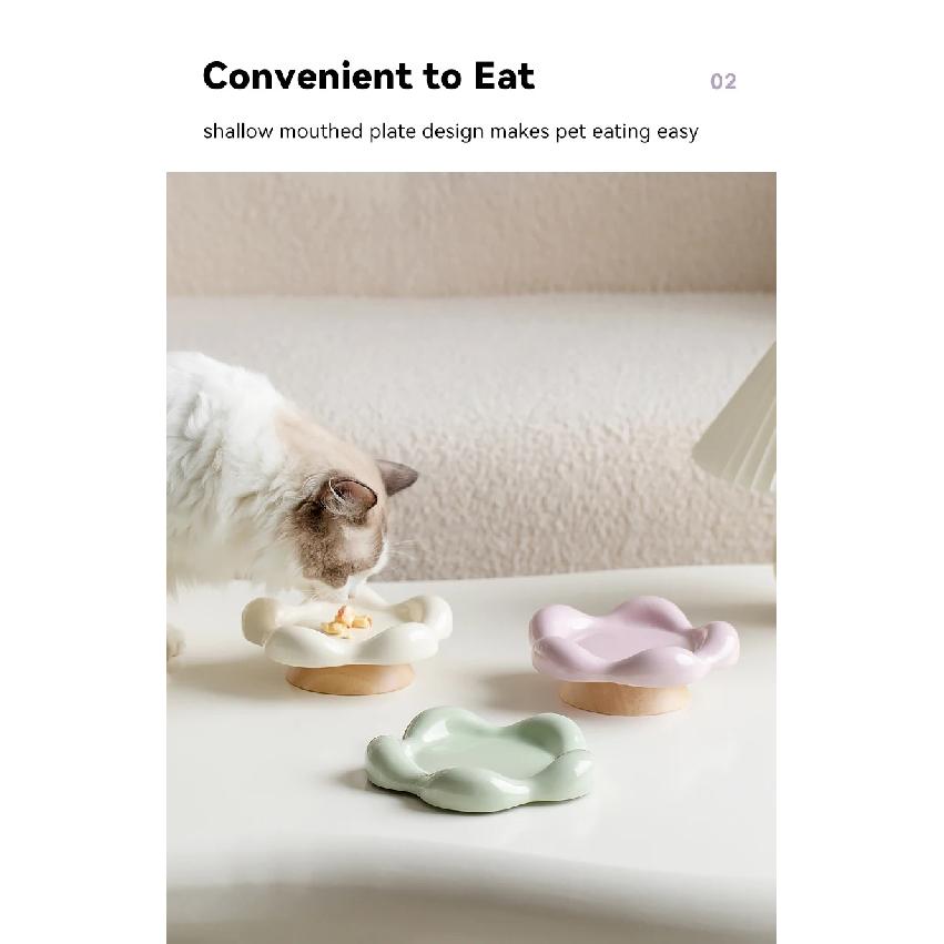 Cat Ceramic Bowl Small Pet Elevated Food Water Feeders Puppy Dog Drinking Eating Dish Plate with Wooden Stand