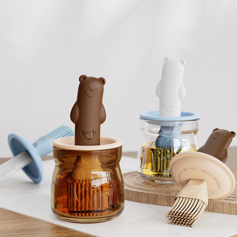 Little Bear Oil Brush High Temperature Resistant Glass Kitchen Pancake Food Grade Silicone Barbecue Baking Integrated Oil Bottle
