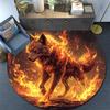 Flaming Wolf Round Area Rug,Carpet Rug for Living Room Bedroom Sofa Playroom Decor,Non-slip Floor Mat