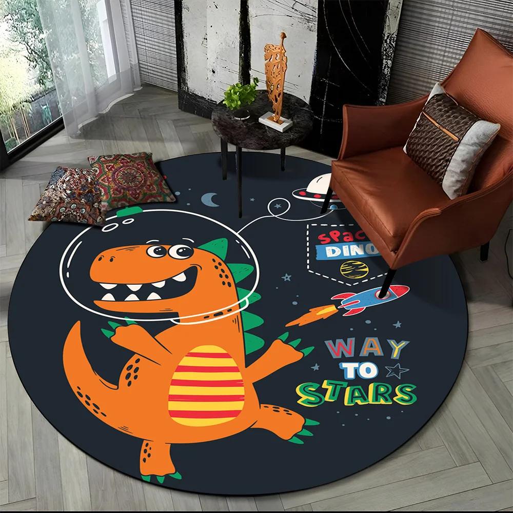 Cartoon Dinosaur Space Cute Dino Children Area Rug,Round Carpet for Living Room Bedroom Sofa Decoration,Kids Non-slip Floor Mat