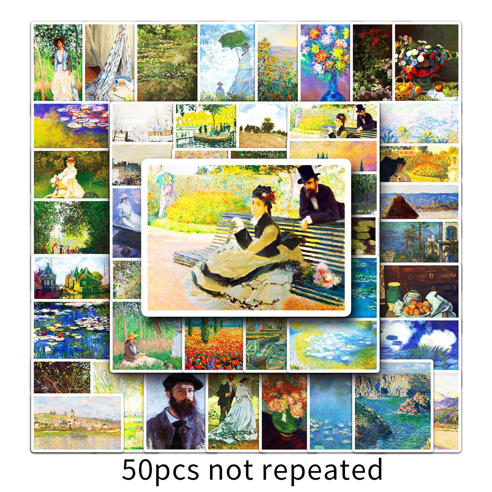50pcs Trendy Waterproof Monet Art Stickers for Suitcases & Laptops