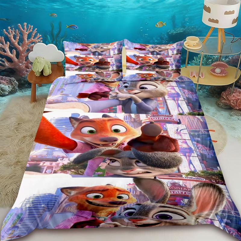 

3pcs Duvet Cover Anime Zootopia Judy Nick Bedding Set Skin-friendly Children Bedroom Dormitory Surprise Gifts 135x200cm